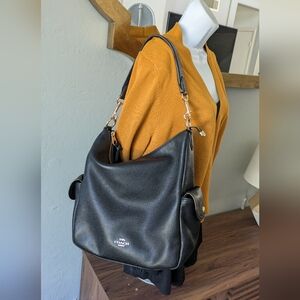 Coach Duffle Black Pebbled Leather Hobo Shoulder Bag.